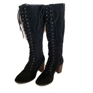 Black Lace Up Suede Boots - 8 1/2